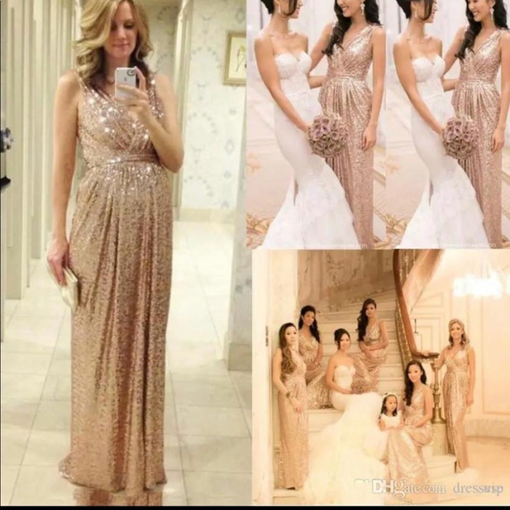 Gold sequin long bridesmaid dress